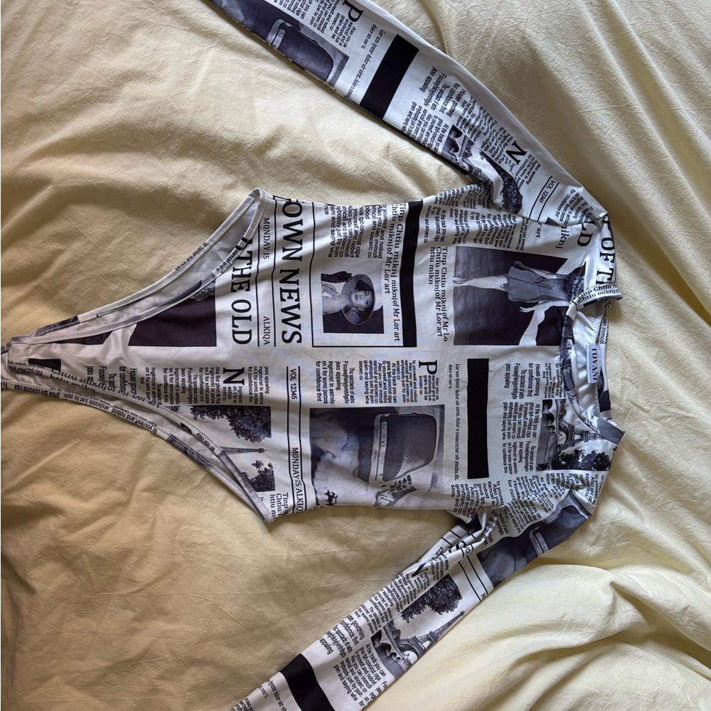 Newspaper Print Long Sleeve Bodysuit